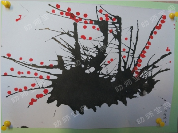 小班艺术活动玩色系列之二：好玩的吹画—梅花开-幼师课件网第4张图片