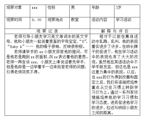 【表格篇】幼儿观察记录表格及范例-幼师课件网第3张图片