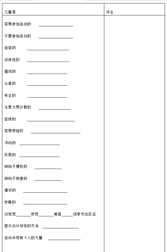 【表格篇】游戏观察记录表、活动风格检测表-幼师课件网第2张图片