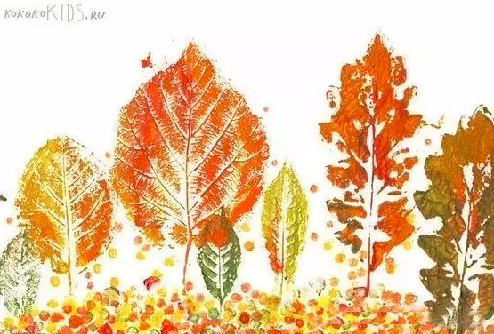 叶子涂上颜料印画图片